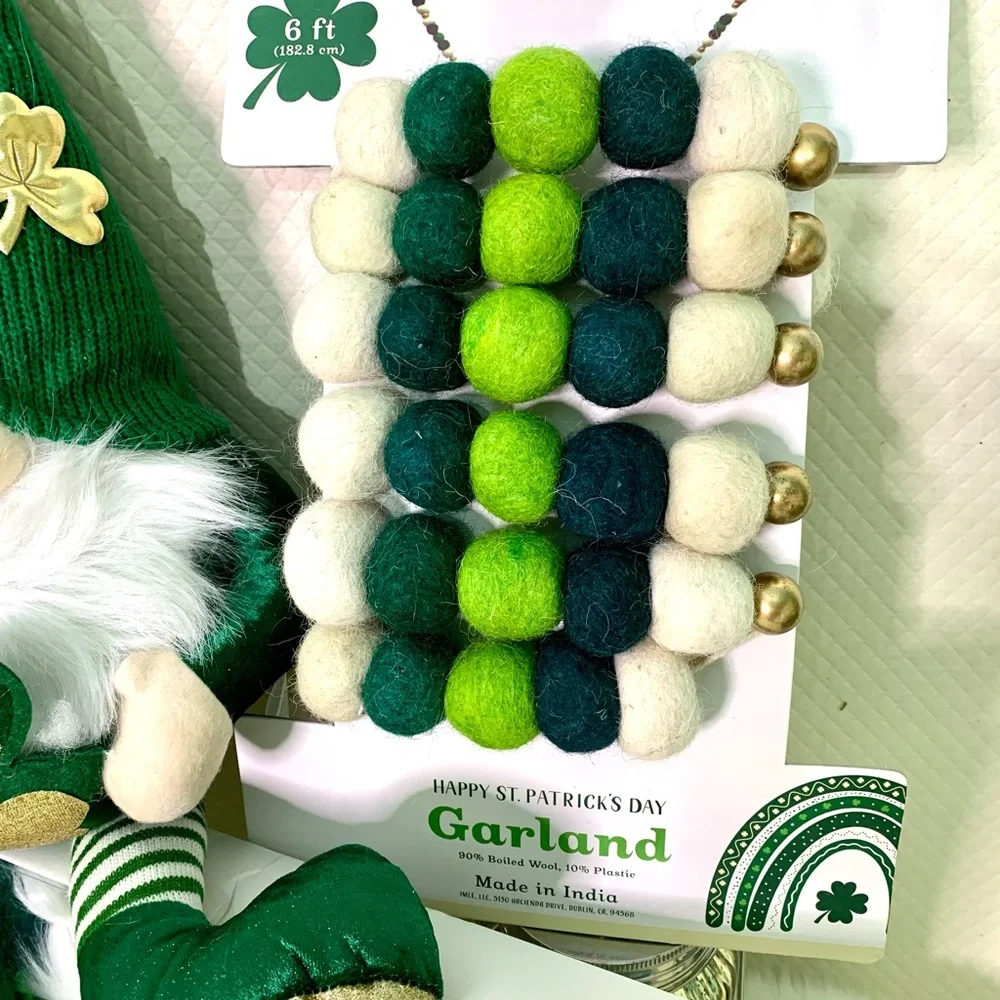 St Patrick’s Day Wool Pom Pom Garland String Single Strand 6 feet
